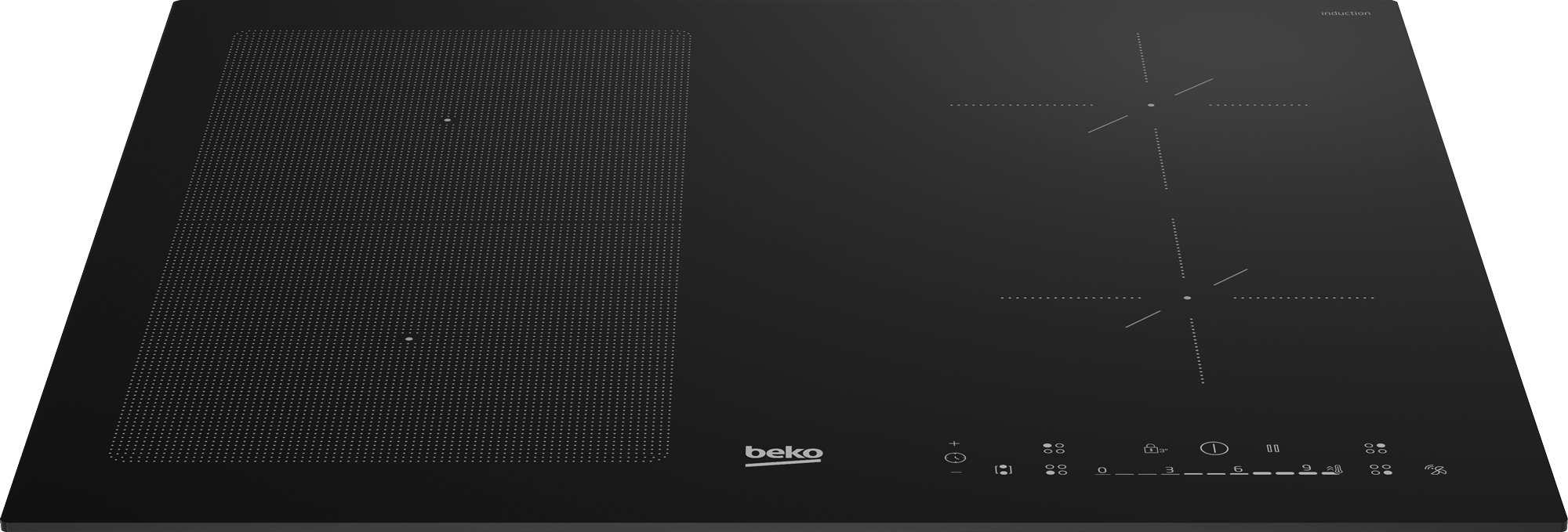 Czarna płyta indukcyjna z dwoma strefami gotowania i panelem sterowania.