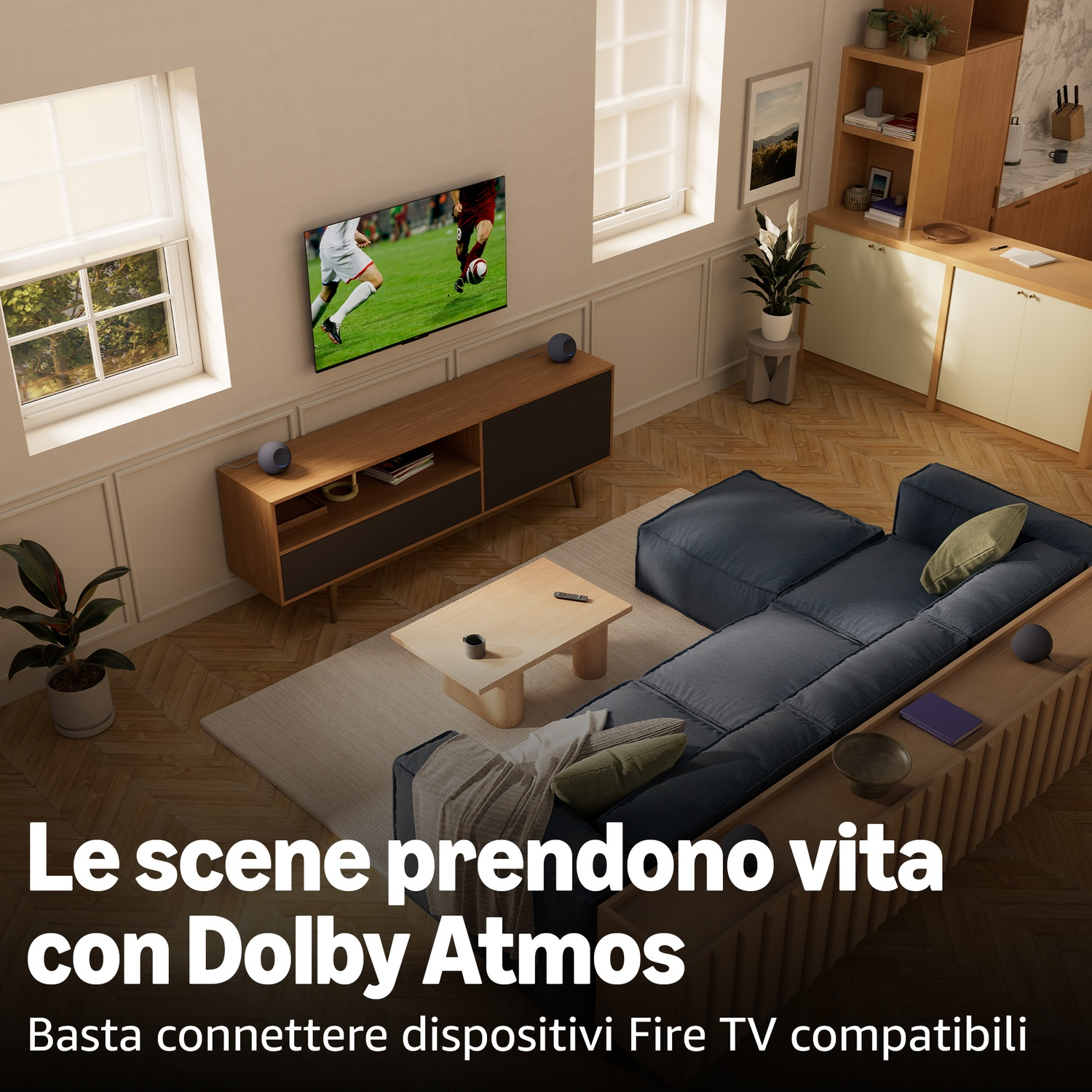 Un soggiorno con TV che mostra calcio e un divano.