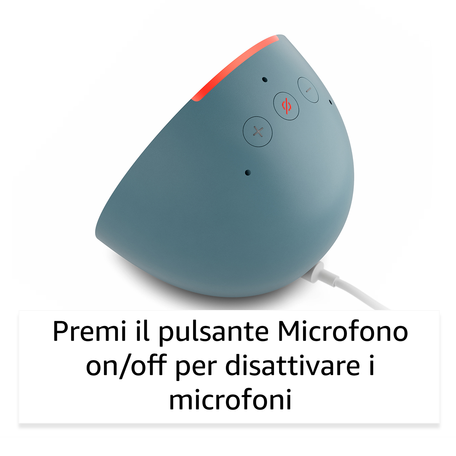 Un altoparlante blu con un anello rosso e un'icona del microfono.