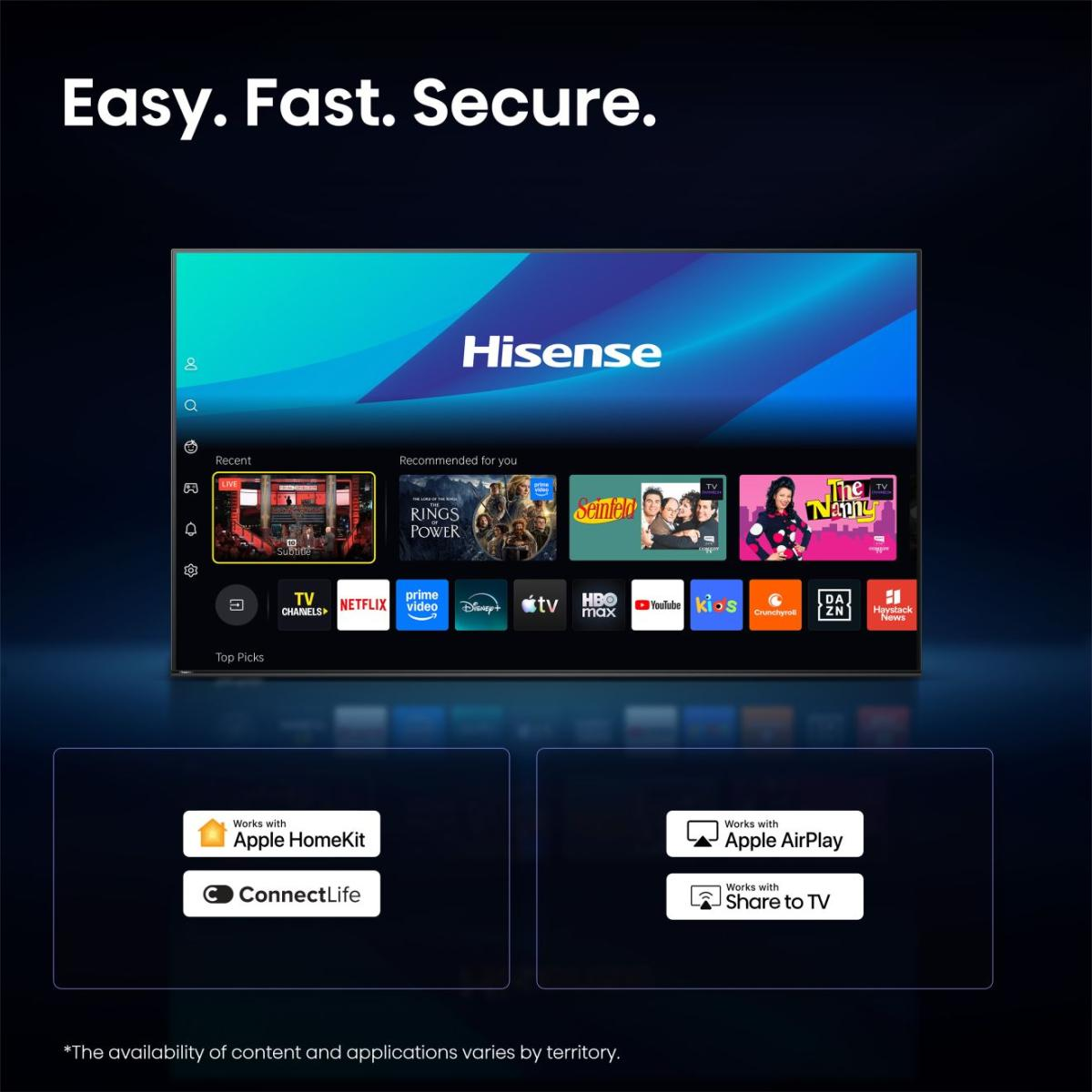 Hisense Smart TV-Oberfläche mit Apps wie Netflix und Prime Video.