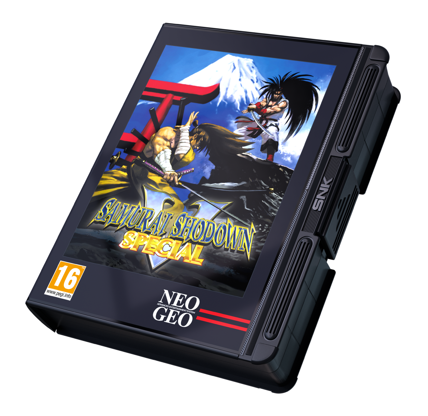 Funda del juego Neo Geo Samurai Shodown Special con luchadores ante fondo montañoso