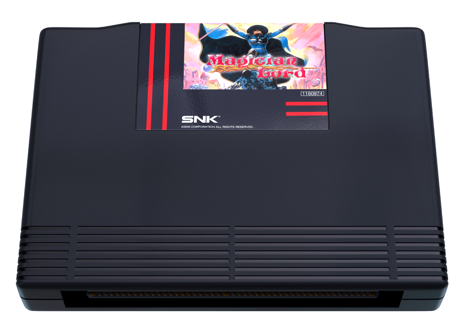 Cartucho de juego gris oscuro con logo SNK y etiqueta Magician Lord.
