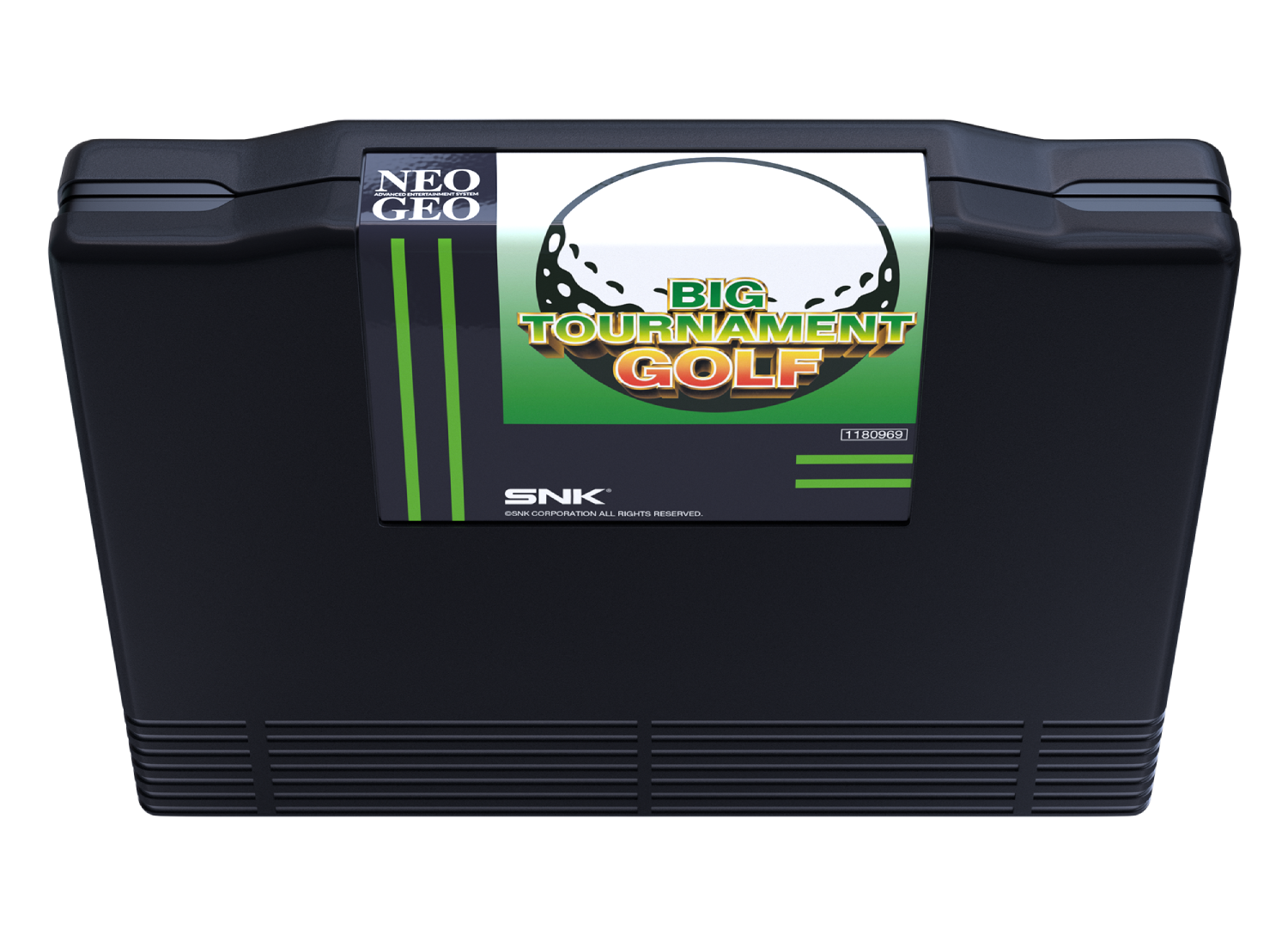 Cartucho de juego NEO GEO negro con 'Big Tournament Golf'.