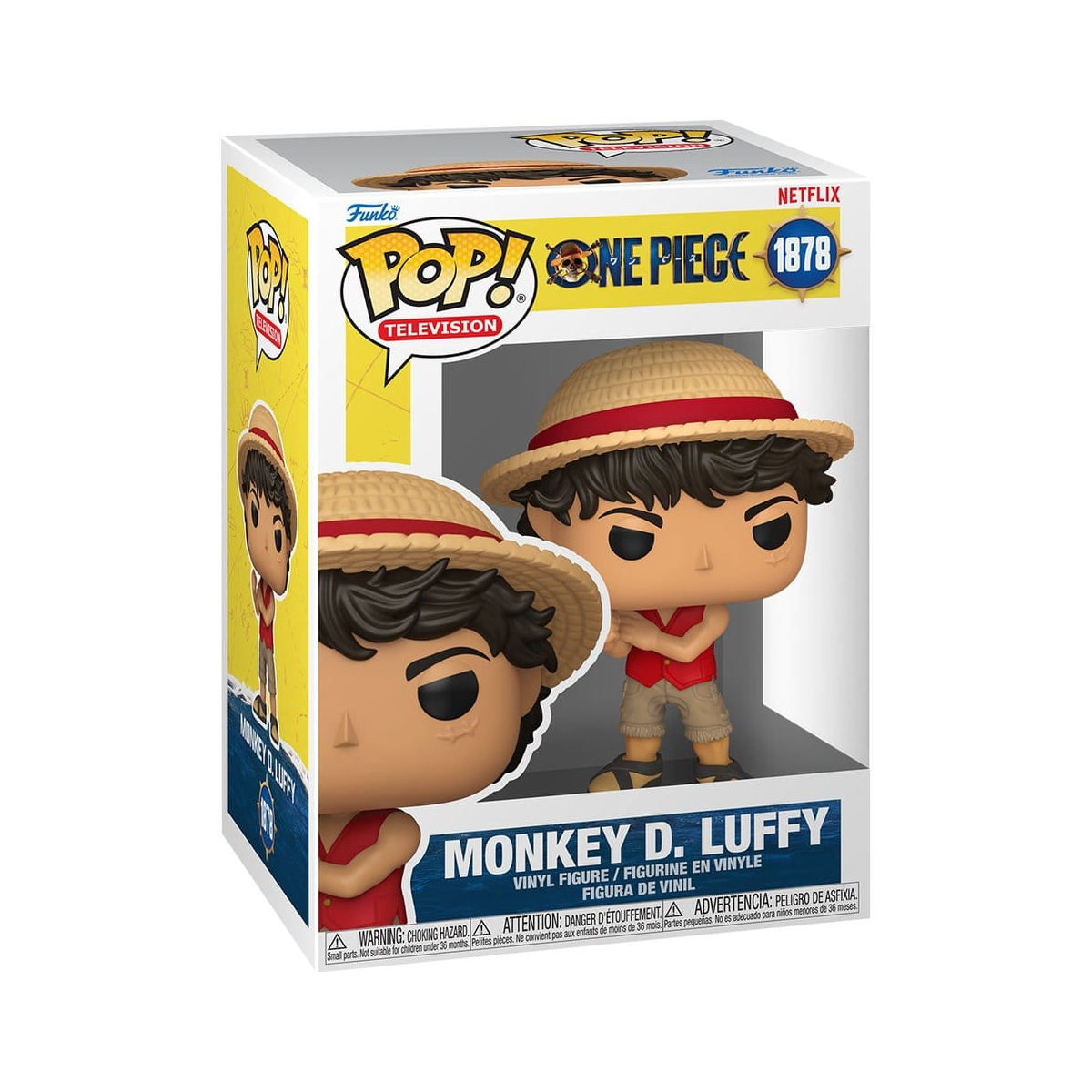 Figura Funko Pop! de vinilo de Monkey D. Luffy de One Piece, con sombrero de paja y chaleco rojo.