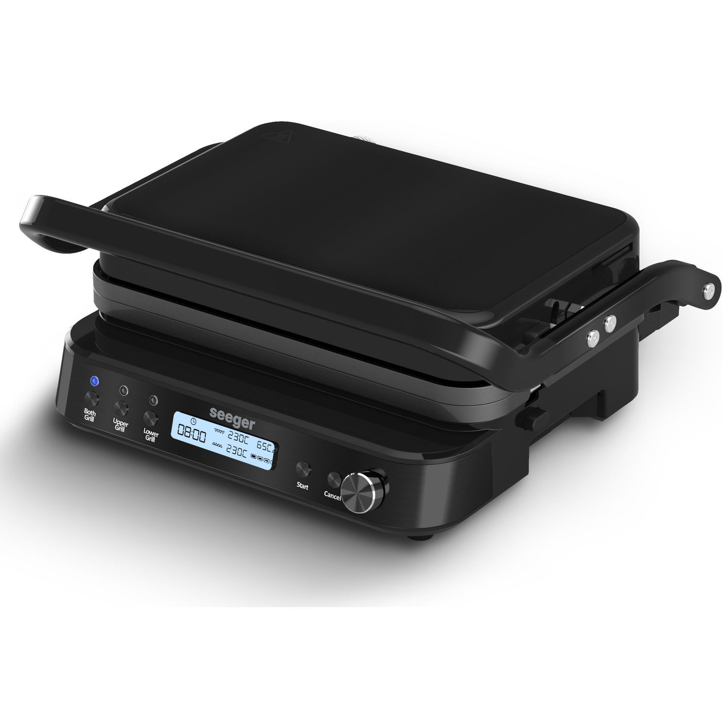 Black contact grill with LCD display and control buttons.