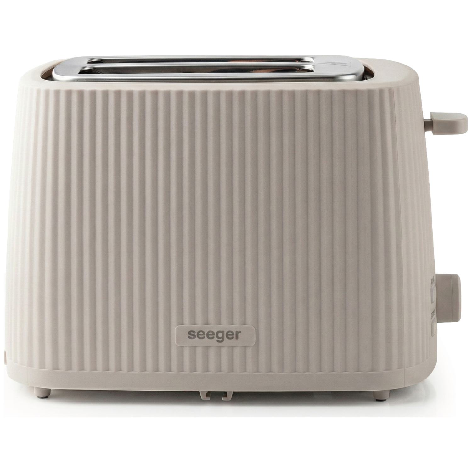 A beige Seeger toaster with a ribbed texture and two slots.