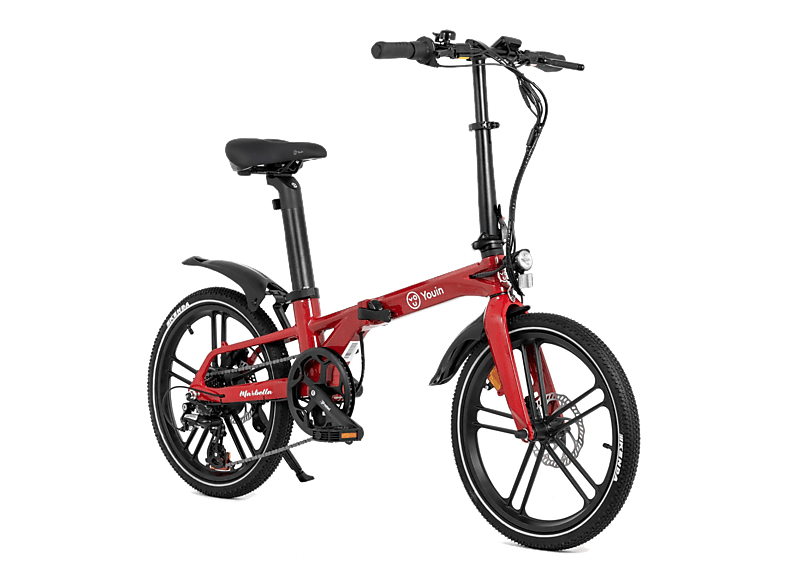 Bicicleta urbana - Youin Marbella, 250 W, 25 km/h, 40 km, 7 Velocidades, Pantalla LCD Multifunción, Rojo