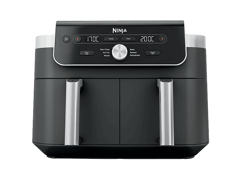 Freidora de aire - Ninja DZ901EU, 9.5 l, 2470W, 240 °C, 2 Cestas, 6 Funciones Cocción Personalizables, Negro