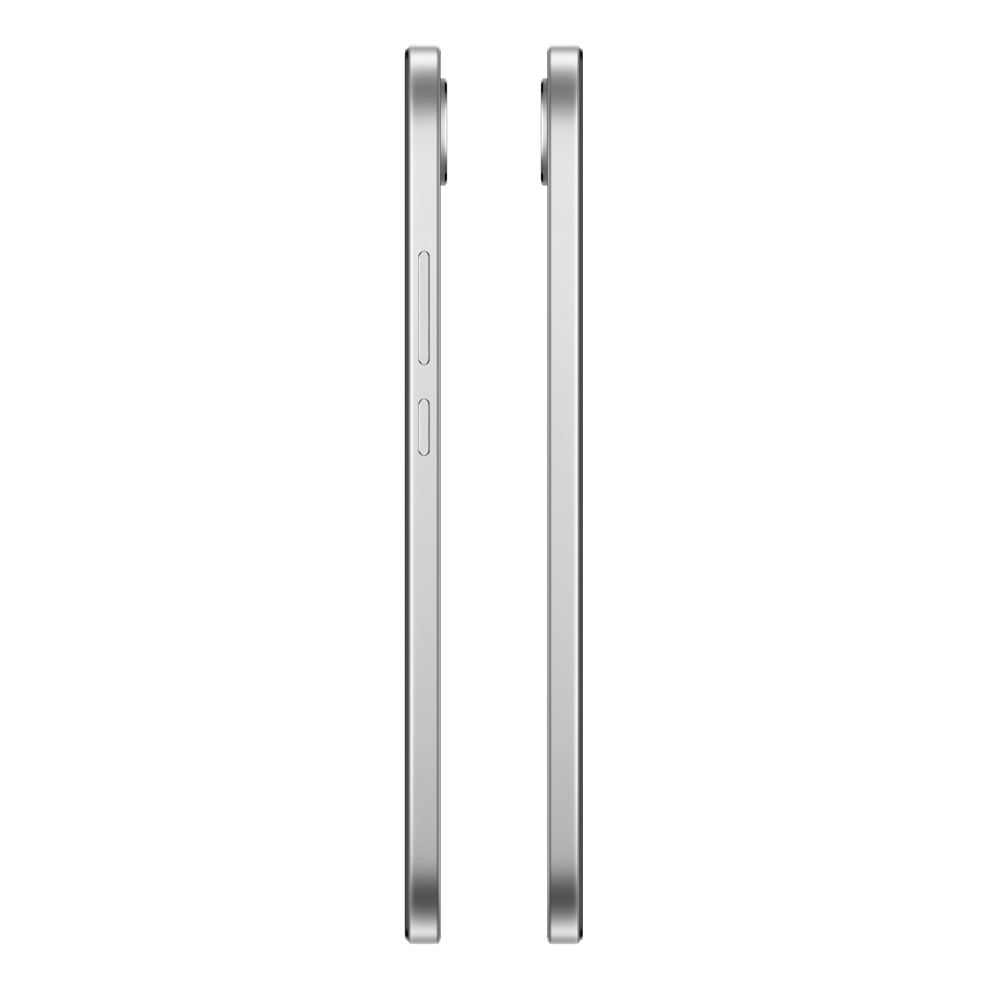 Elegante smartphone plateada, vista lateral con botones.