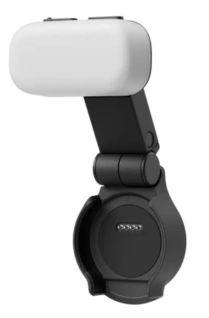 Przenośne światło LED z regulowanym ramieniem i stykami ładowania.