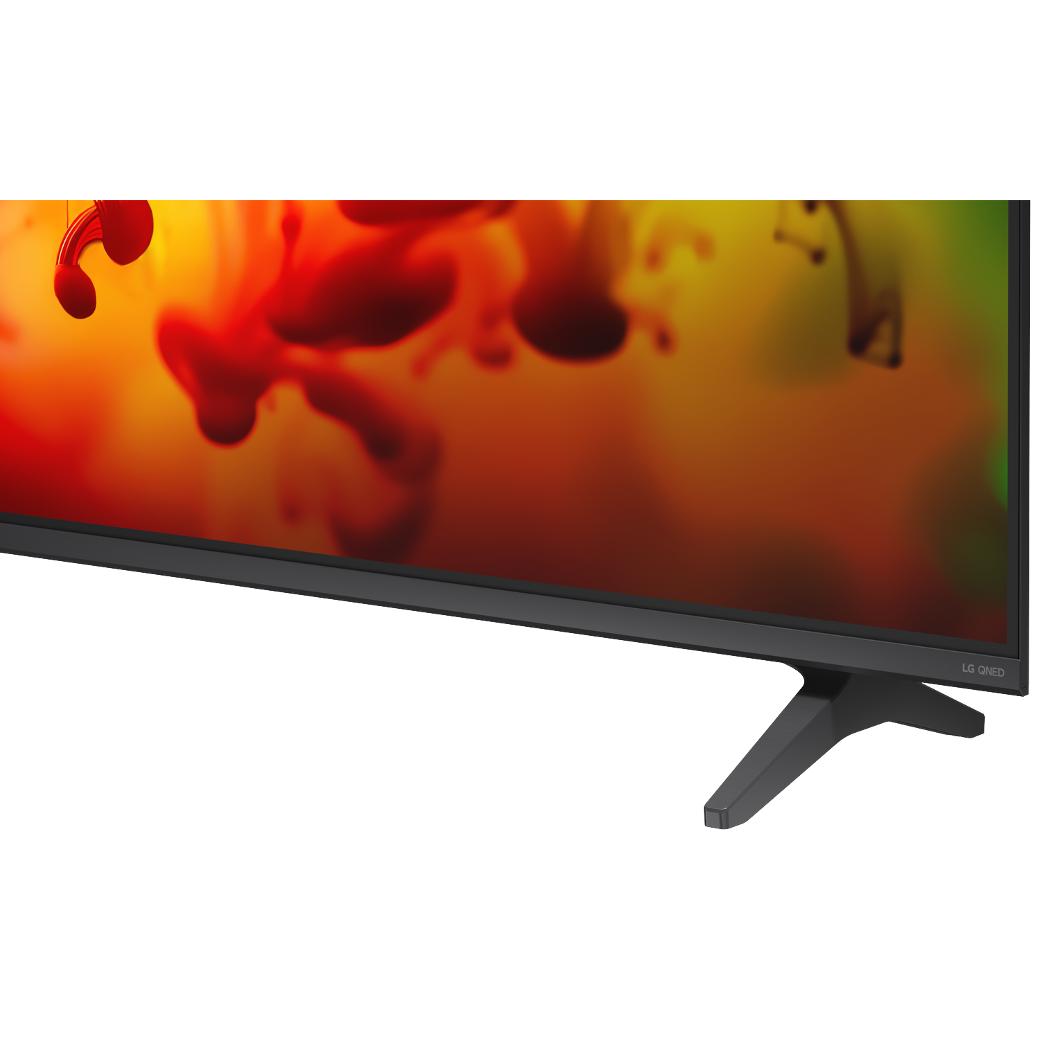 Een zwarte televisie met een kleurrijke achtergrond van rood en geel.