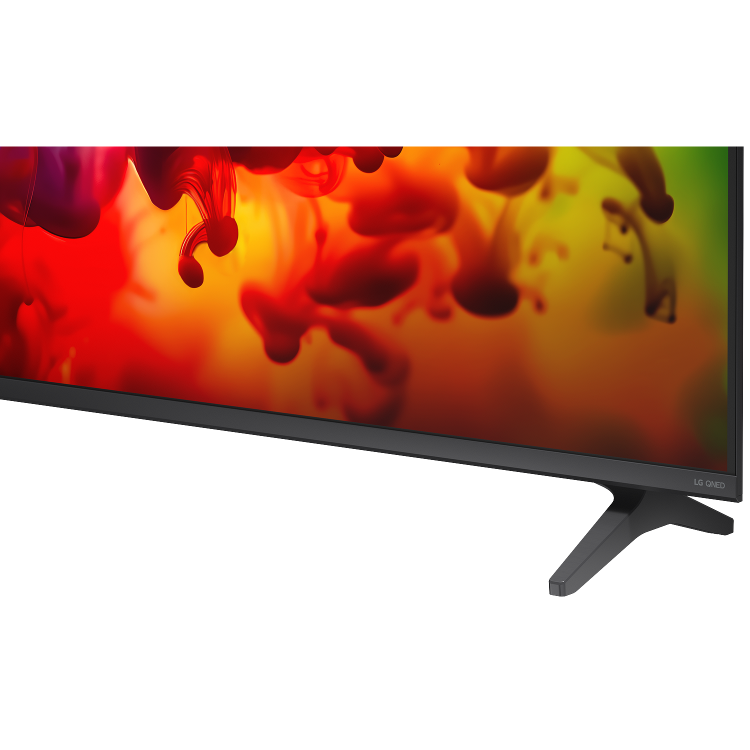 Een LG QNED TV met levendige rode en gele abstracte kleuren.
