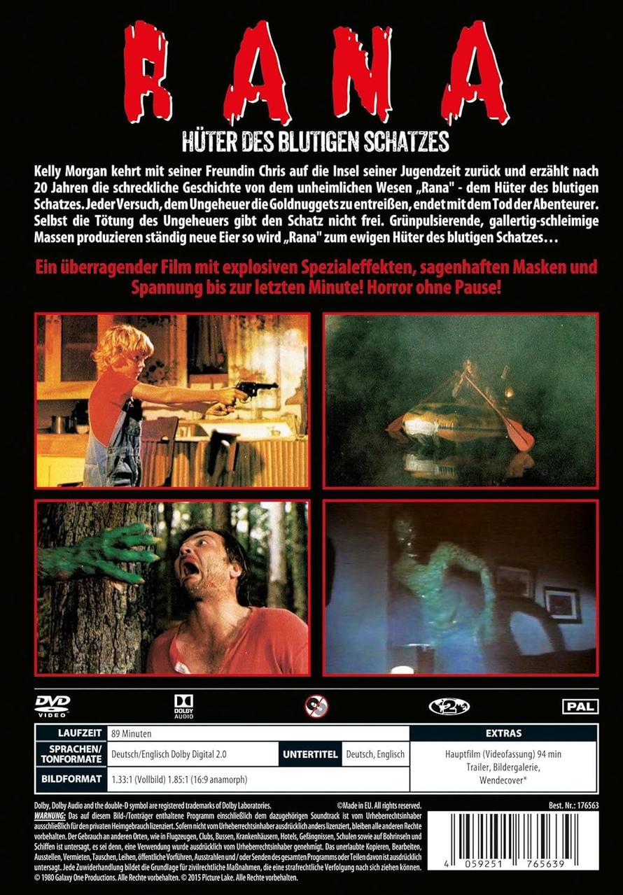 Filmplakat für 'Rana - Hüter des blutigen Schatzes' mit Szenen und Text.