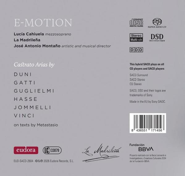 SACD-Cover mit Albumtitel E-MOTION, Künstlernamen, Trackliste und Logos.