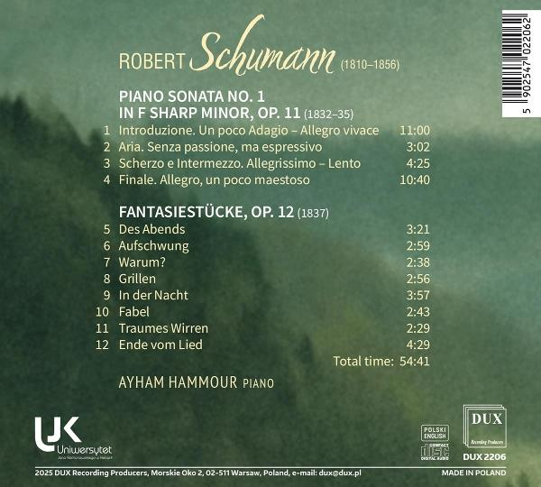 Album-Cover mit Schumanns Namen, Werkverzeichnis und Piano-Sonaten-Titeln.