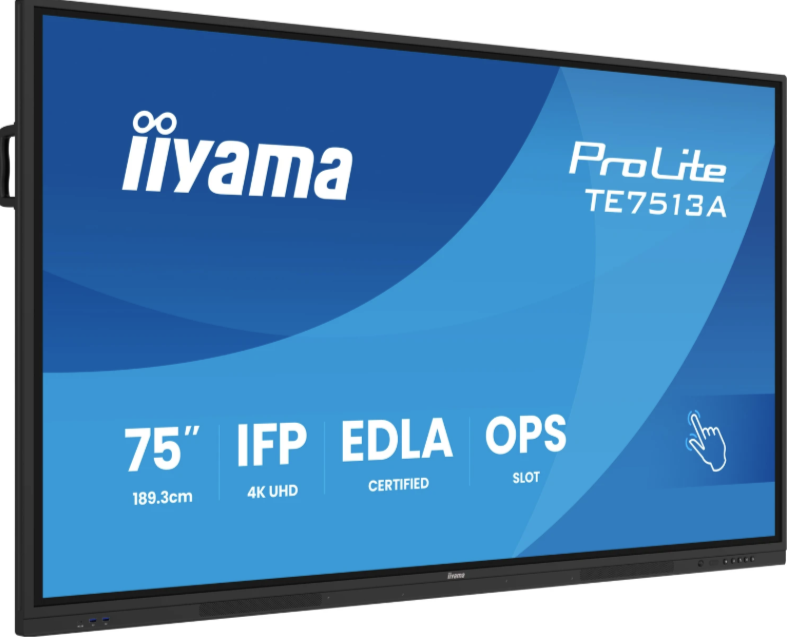 Ein großer iiyama ProLite TE7513A 75-Zoll-IFP mit 4K UHD-Auflösung.