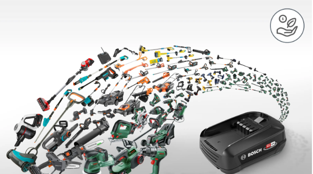 Bosch elektrikli aletleri ve bahçe ekipmanları koleksiyonu bir pilden akıyor.