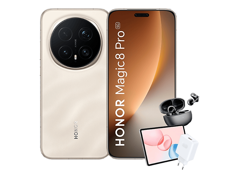 REACONDICIONADO Seminuevo Muy bueno Móvil - Honor Bundle Magic8 Pro, Gold, 512GB, 12GB RAM, 6.71" OLED, Qualcomm® Snapdragon® 8 Elite 5 (3nm), 6270mAh