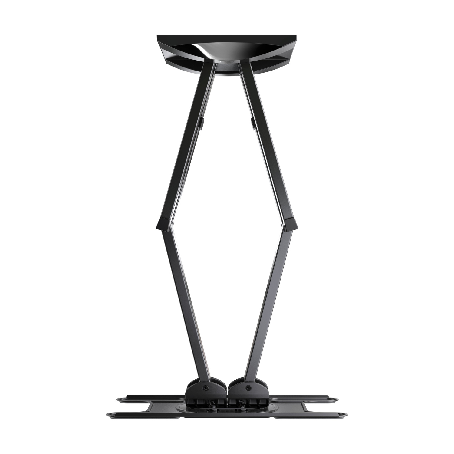 Supporto da soffitto nero per proiettore con due bracci articolati.