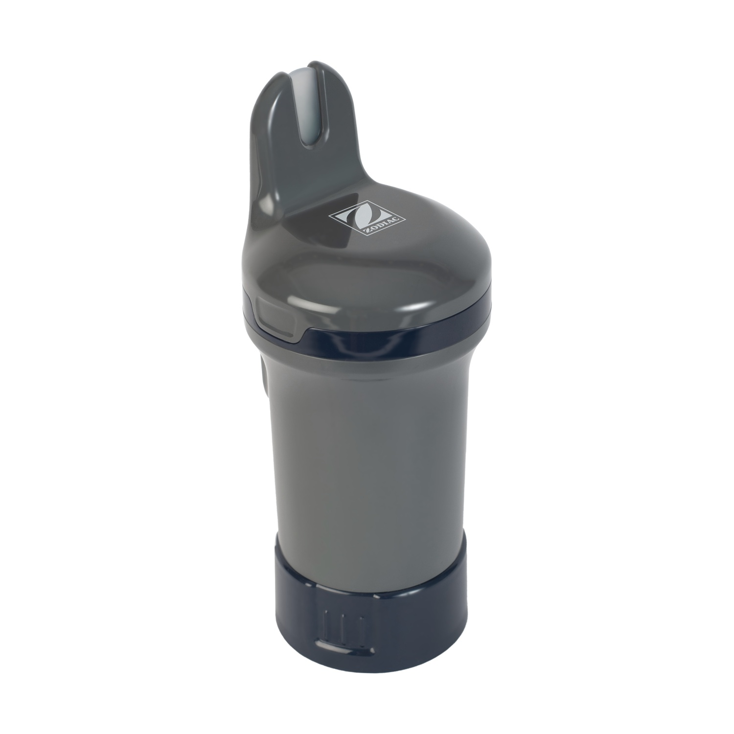 Contenitore grigio con base scura e manico.