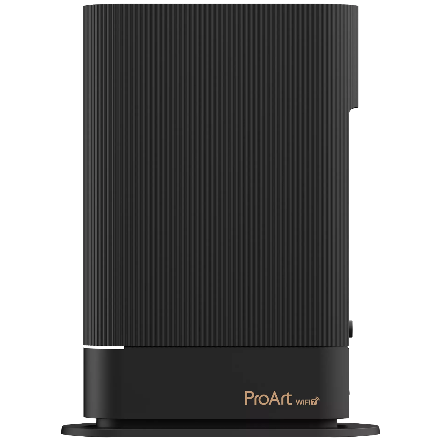 Black Asus ProArt WiFi router with vertical ridges and a gold logo.