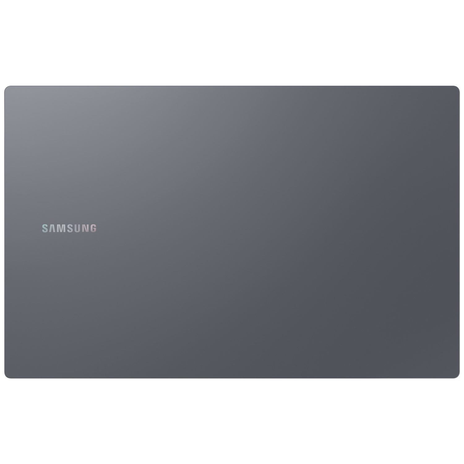 Dark gray laptop with Samsung logo on the left side.