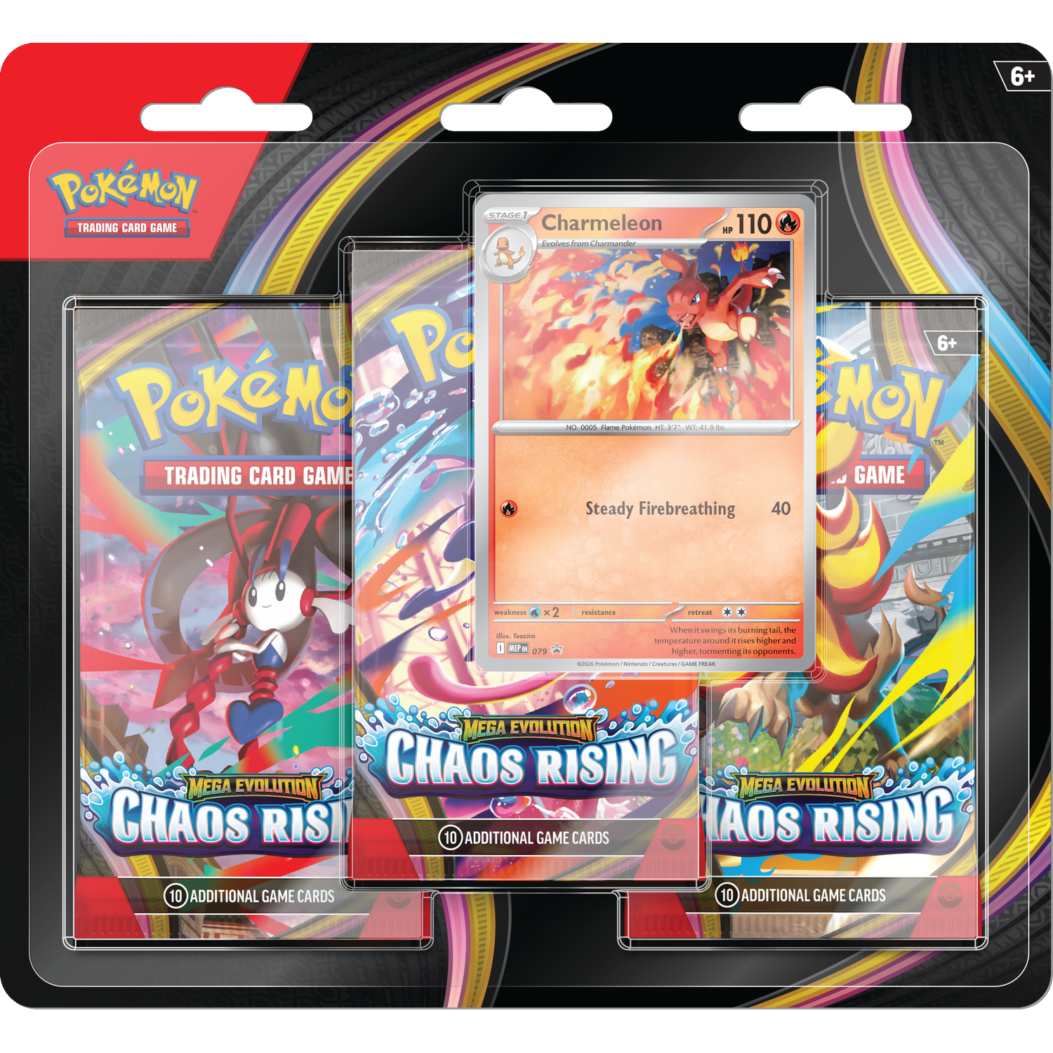 Pokémon Trading Card Game pak met Charmeleon kaart en drie booster packs.
