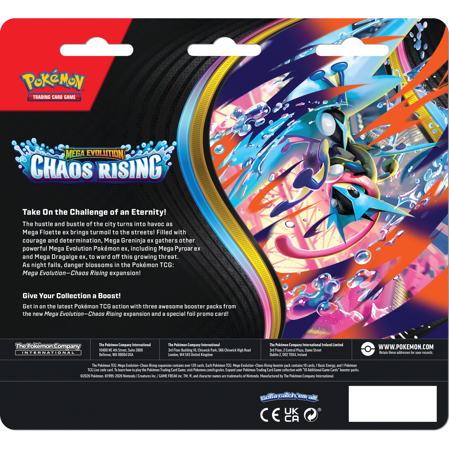Pokemon TCG: Mega Evolution Chaos Rising pak met artwork van een blauwe draak.