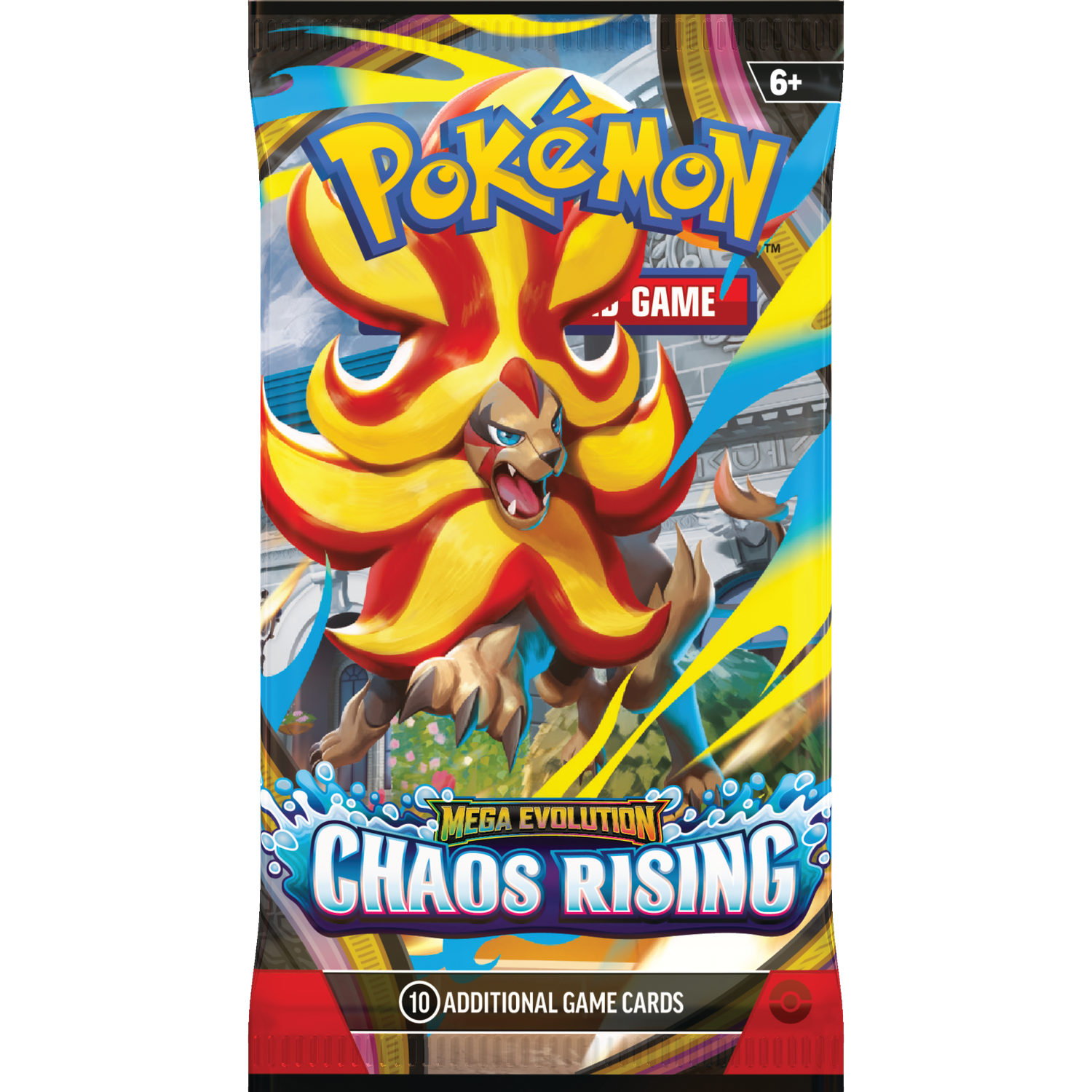 Pokemon trading card pack featuring a fiery lion-like creature.