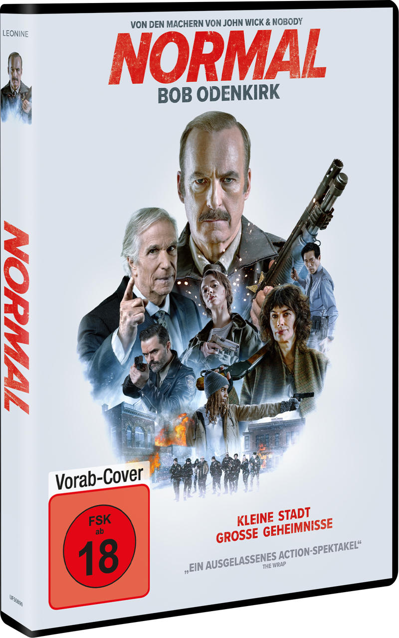 Filmplakat "Normal" mit Bob Odenkirk und Darstellern, Schießerei im Hintergrund.