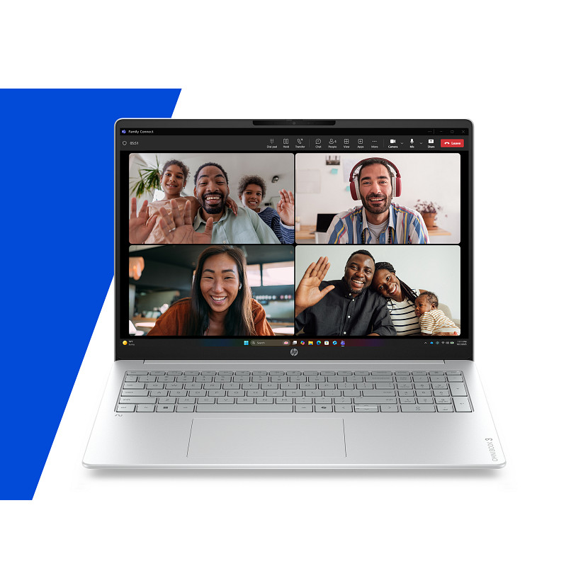Laptop wyświetla rozmowę wideo z czterema osobami.