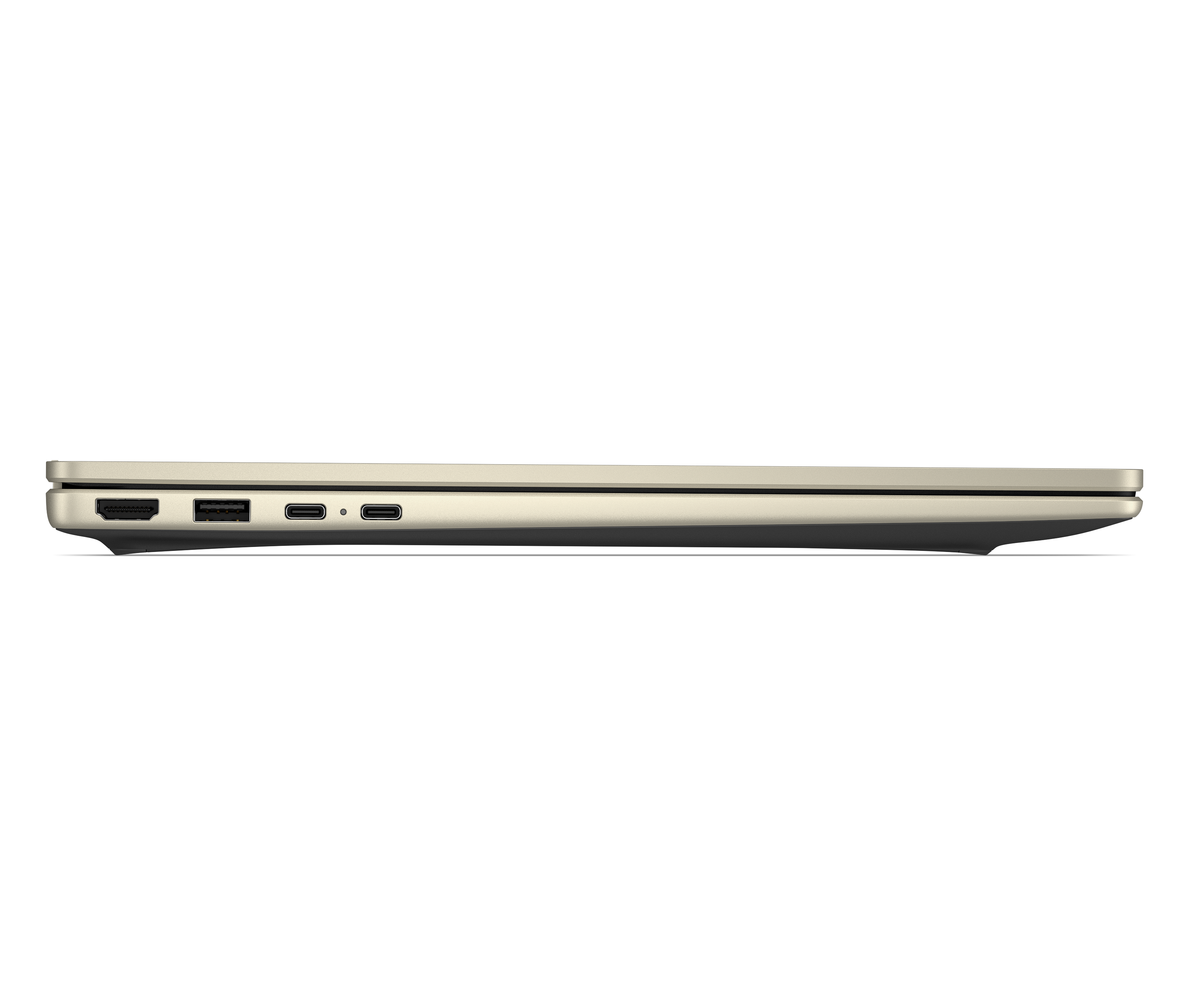 Bok srebrnego laptopa z portami HDMI, USB-A i dwoma USB-C.
