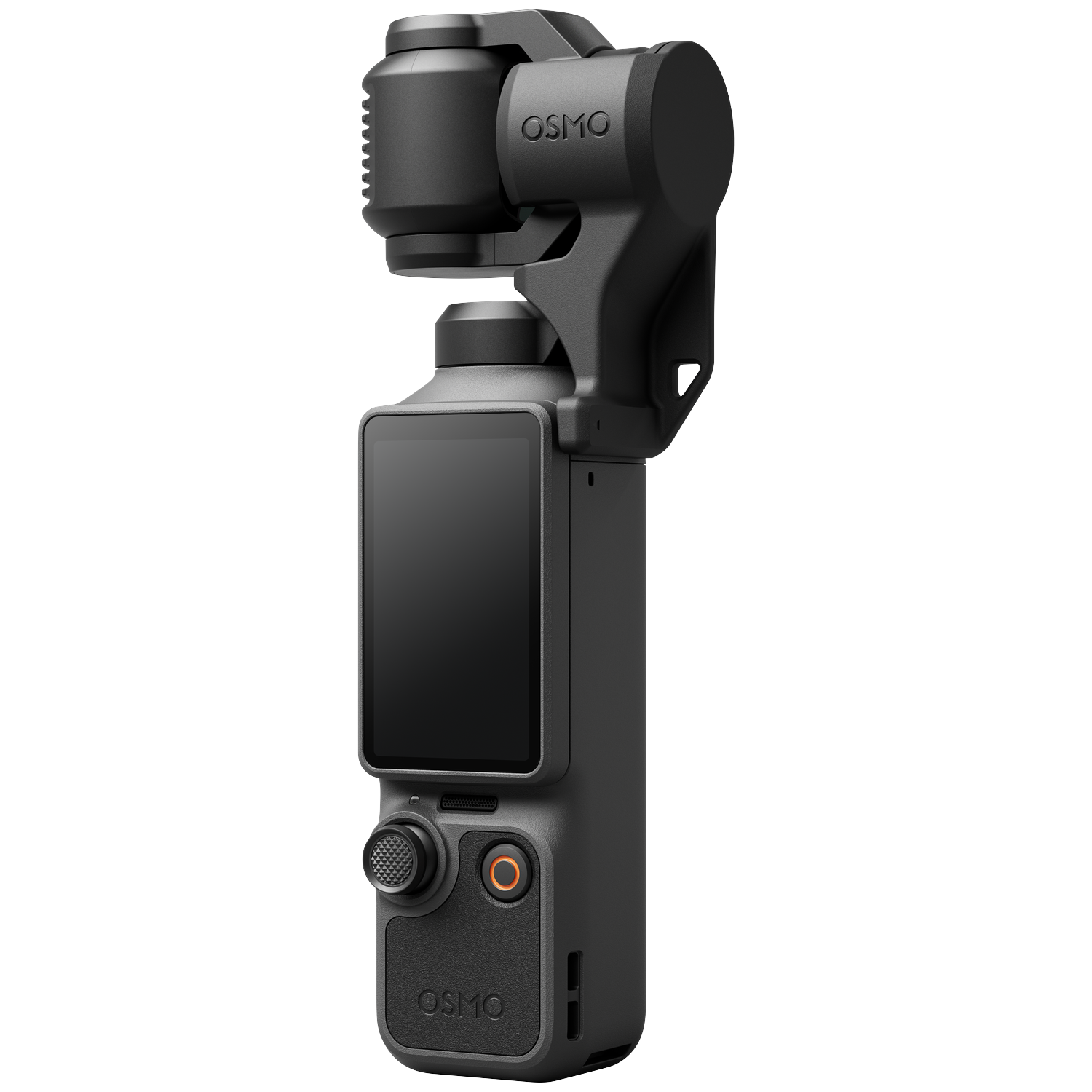 A black Osmo handheld gimbal with a screen and joystick.