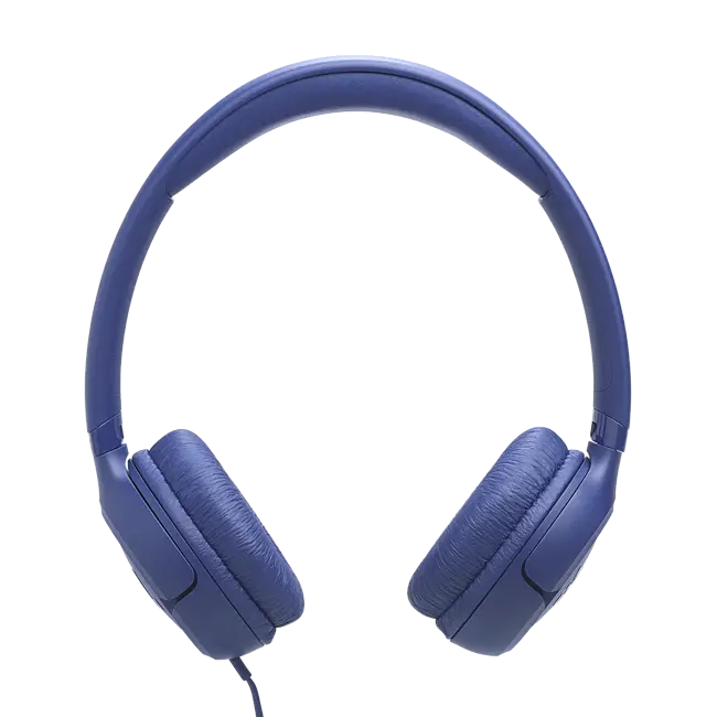 Auriculares azul oscuro con almohadillas acolchadas, sobre fondo negro.