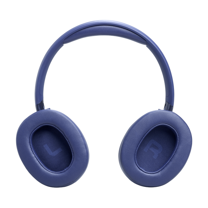 Auriculares azules de diadema con almohadillas acolchadas.