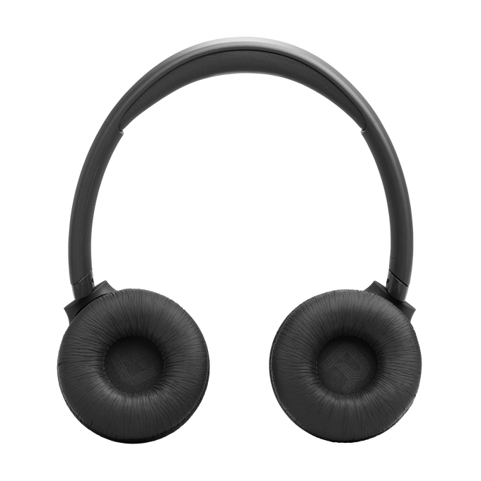 Auriculares negros on-ear con almohadillas acolchadas y diadema ajustable.