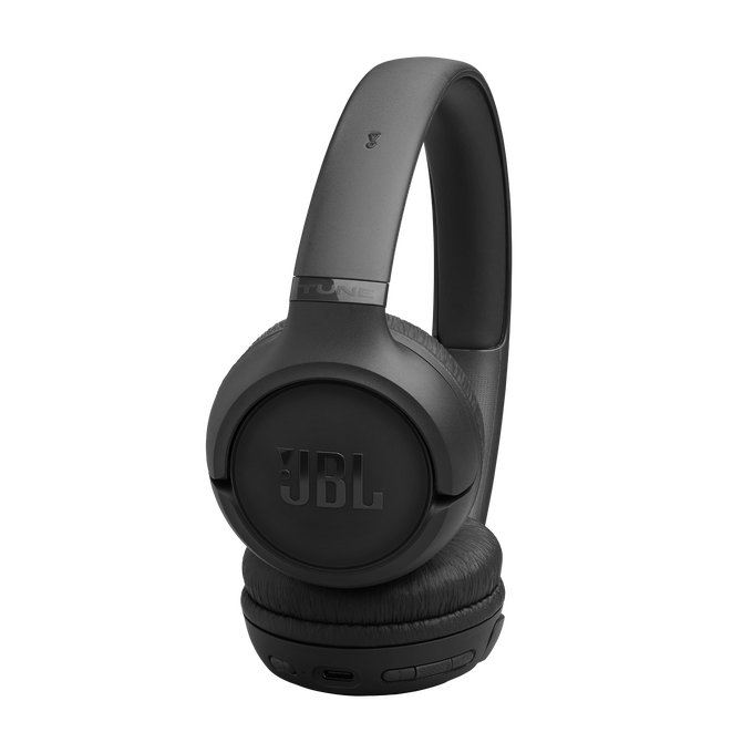 Auriculares JBL negros con almohadillas acolchadas y diadema ajustable.