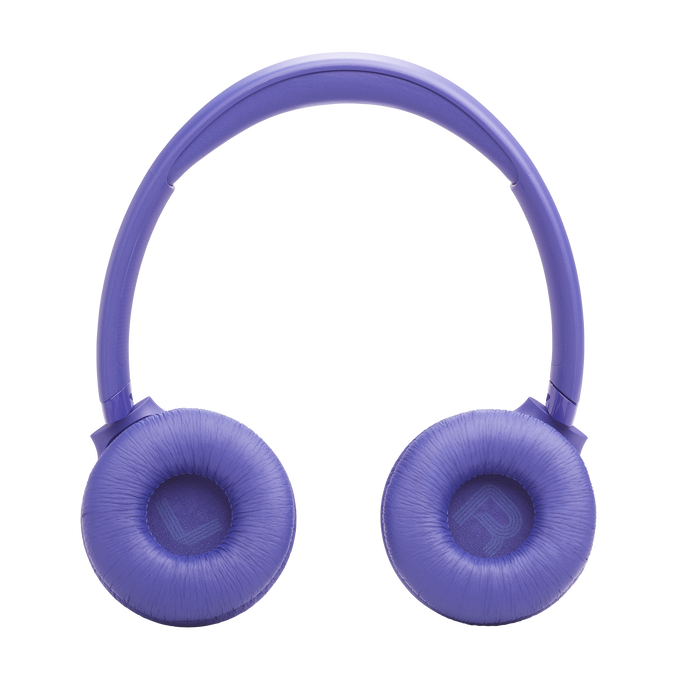Auriculares morados con diadema y almohadillas.