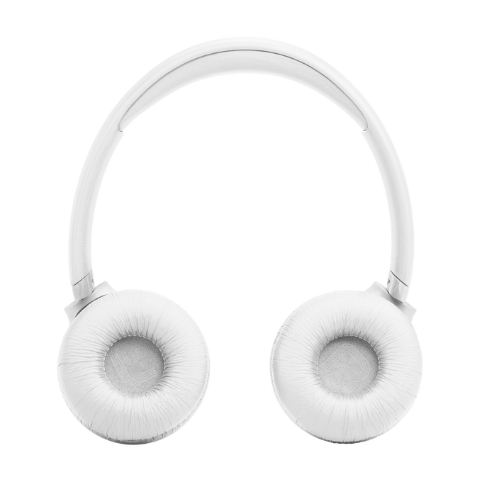 Auriculares blancos supraaurales con almohadillas acolchadas y diadema.