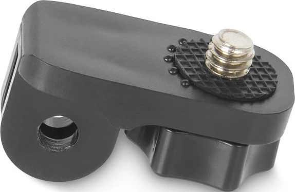 Ein schwarzer Adapter mit Gewindeschraube und Rändelmuttern.