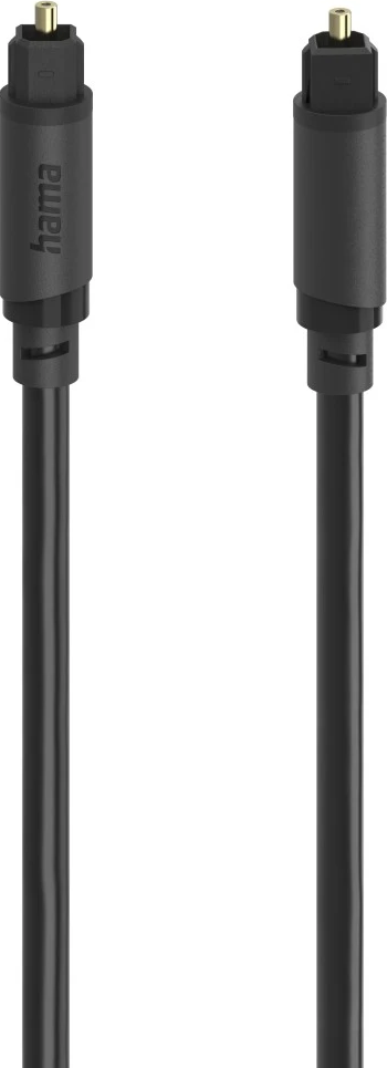 Deux câbles audio optiques noirs avec logo Hama et connecteurs dorés.