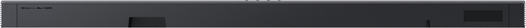 Schwarzer Soundbar mit Dolby Atmos und DTS:X Logo oben links.