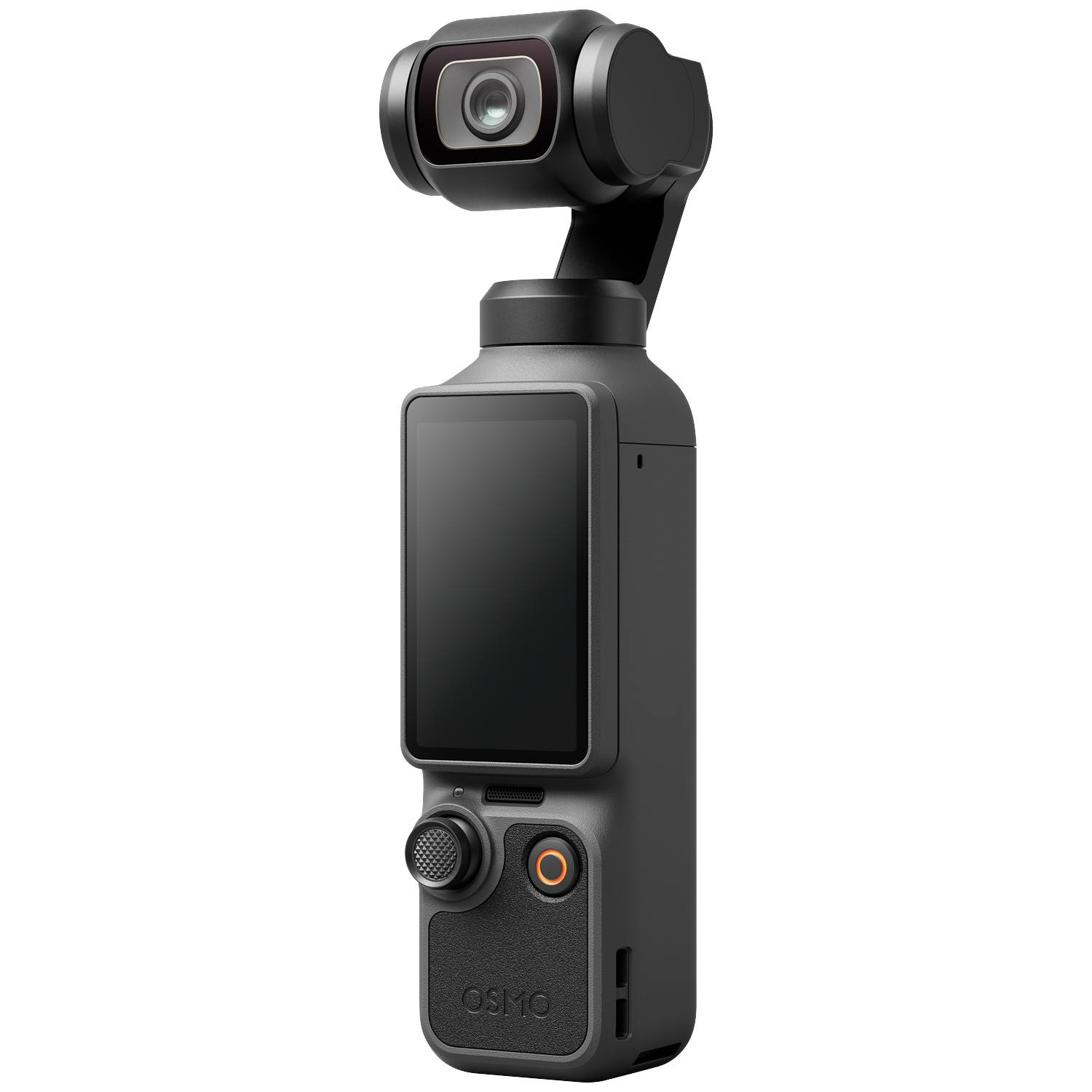 A black DJI Osmo Pocket gimbal camera with a screen and joystick.