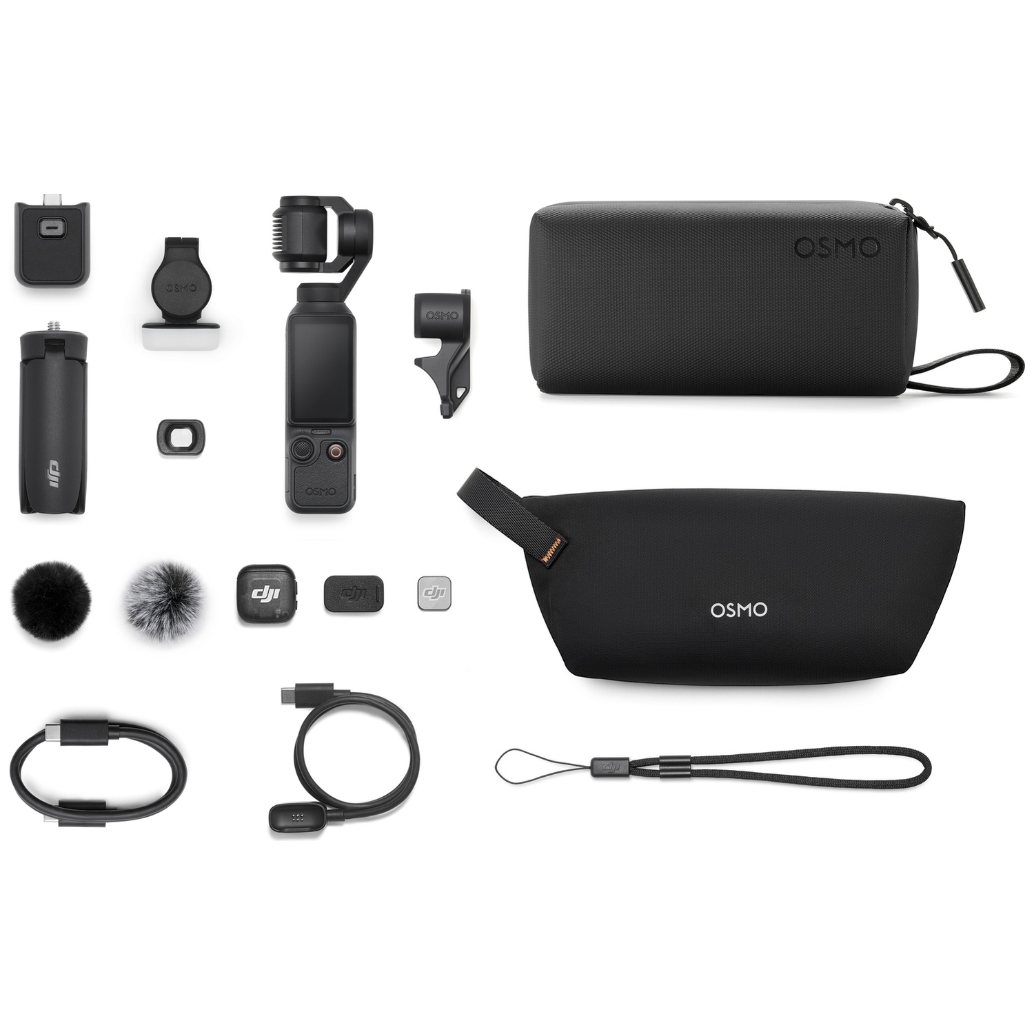 An Osmo gimbal with accessories and two black cases.