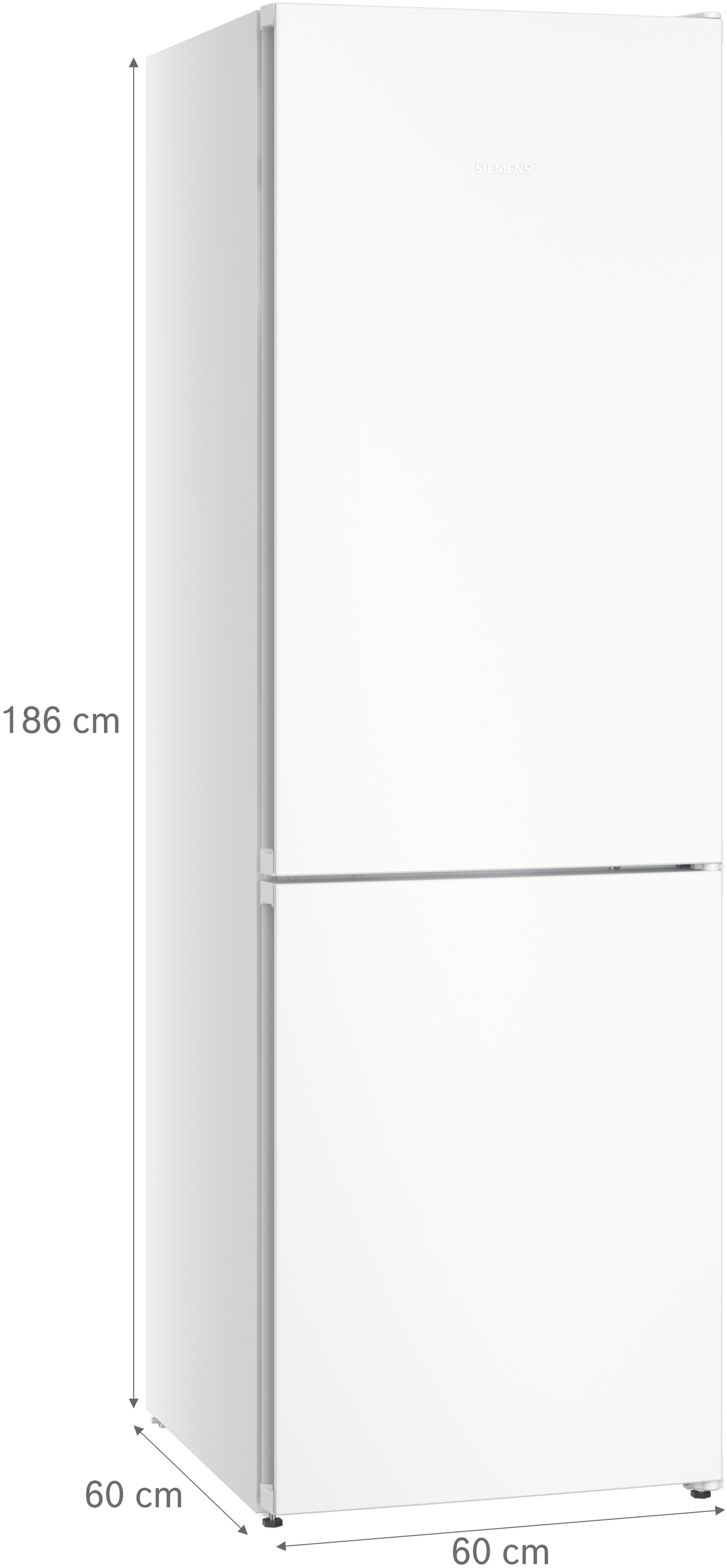 Ein weißer Kühlschrank mit den Maßen 186x60x60 cm.