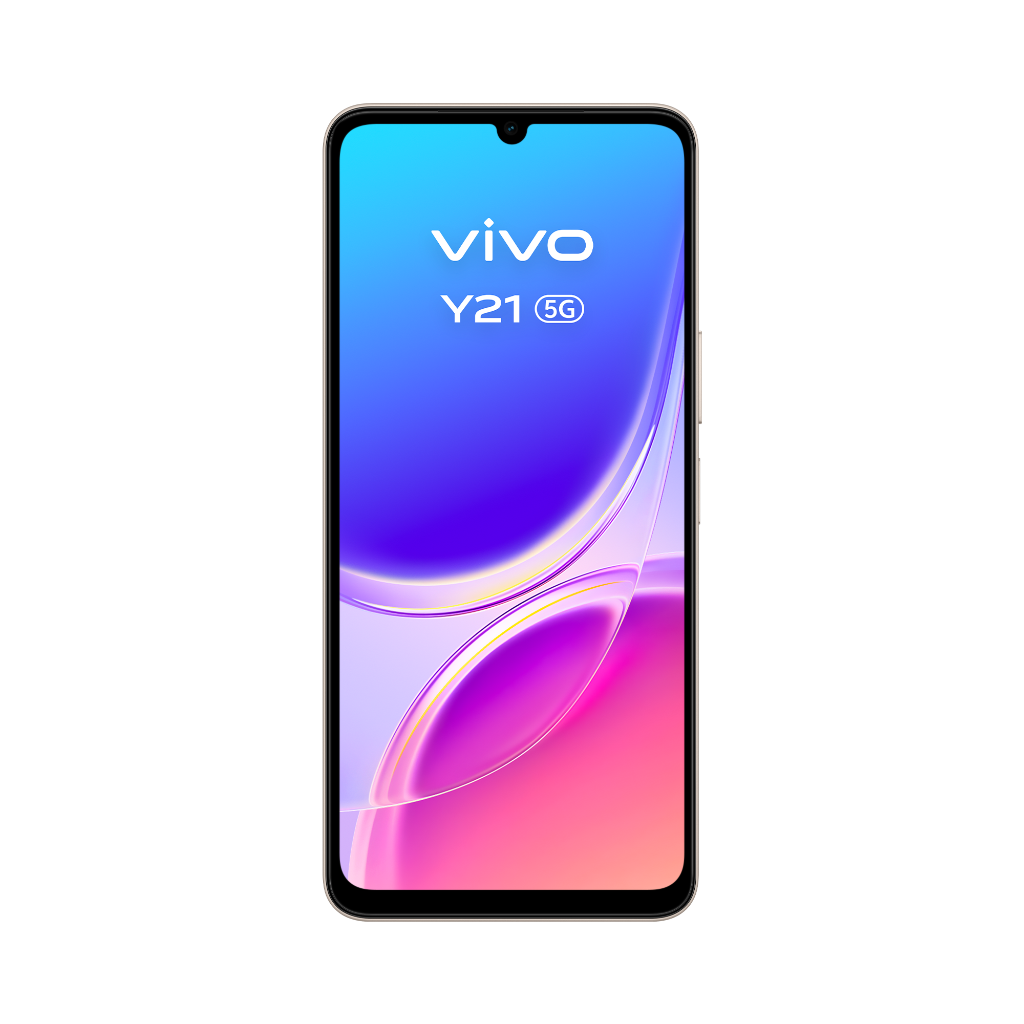 Un smartphone Vivo Y21 5G con fondo degradado azul y rosa.