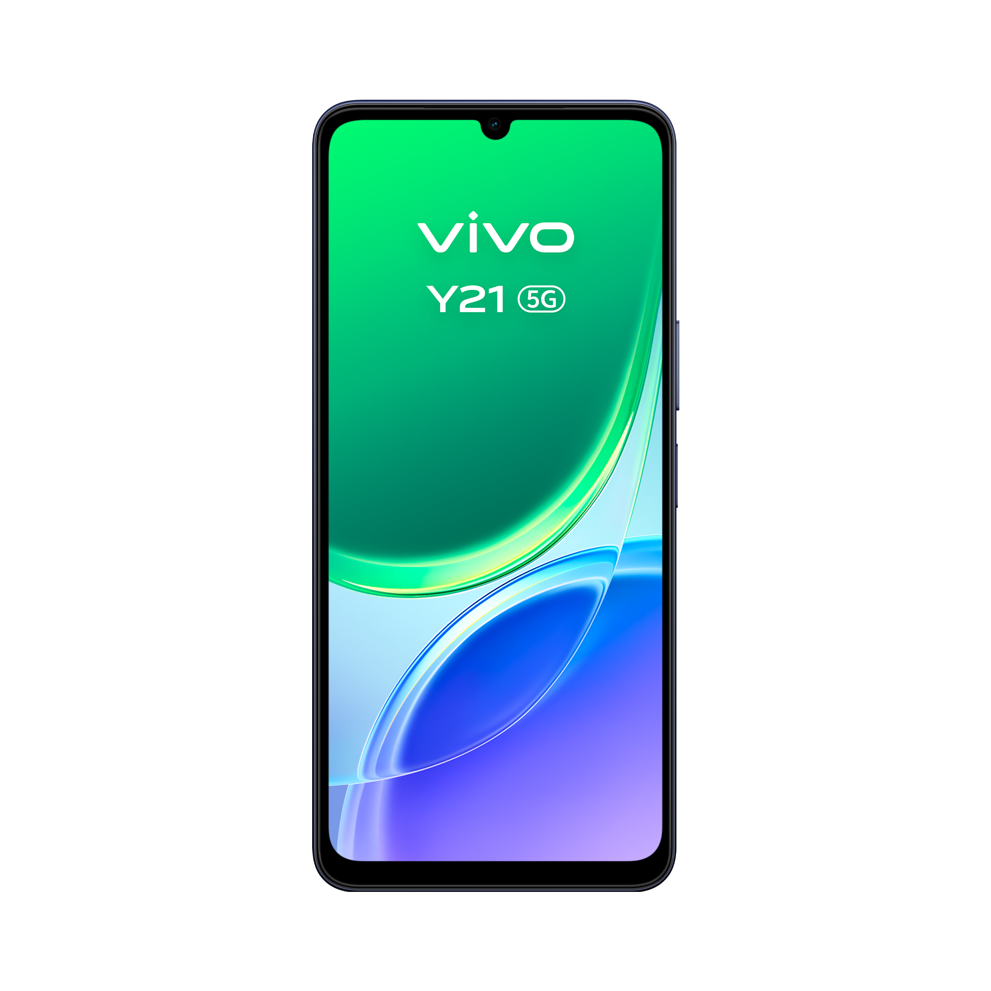 Un smartphone Vivo Y21 5G con un fondo verde y azul.