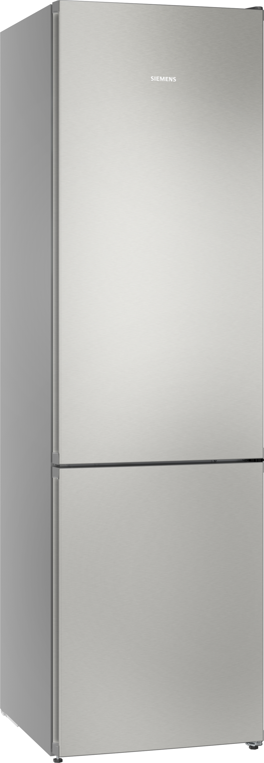 Ein silberner Siemens Kühlschrank mit zwei Türen, oben und unten.