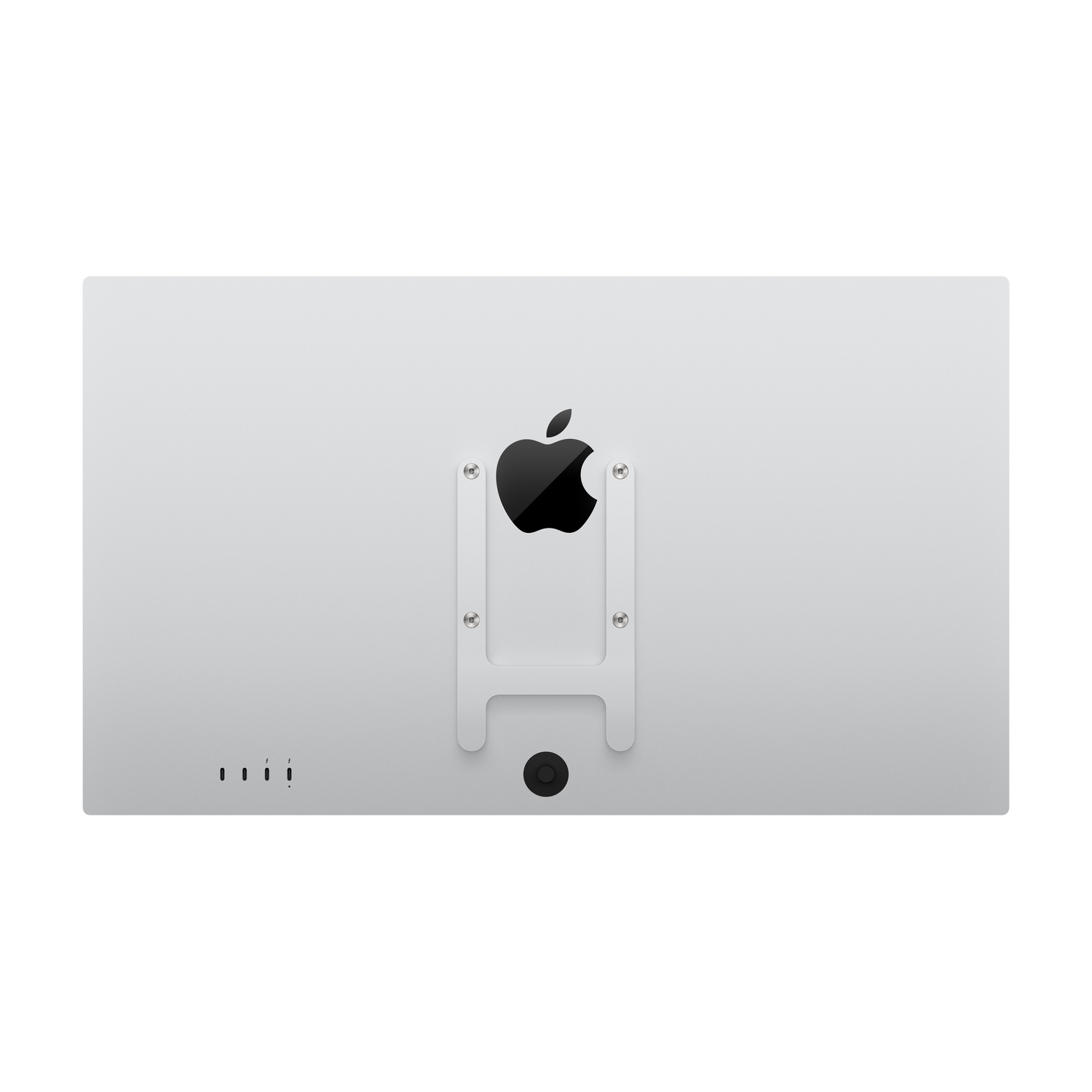 Retro di un iMac argentato con logo Apple e porte.