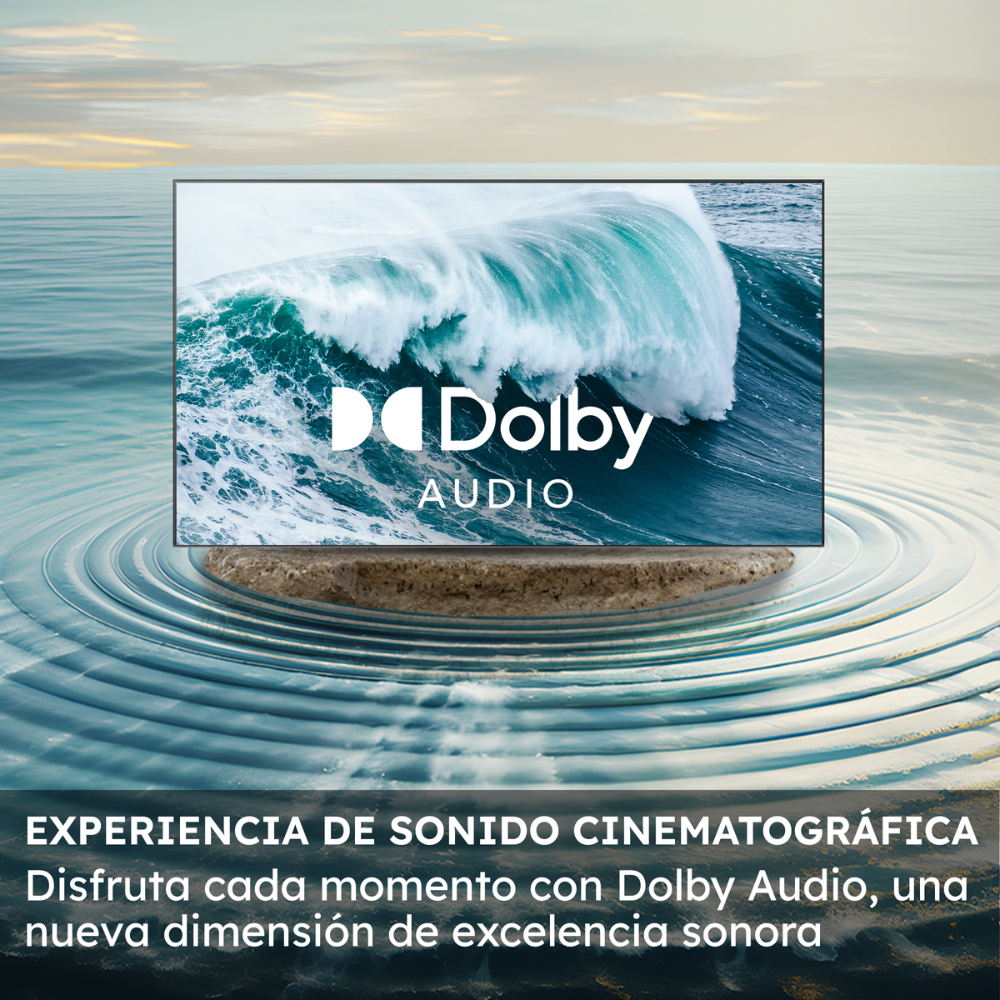 Un televisor con el logo de Dolby Audio sobre el agua.